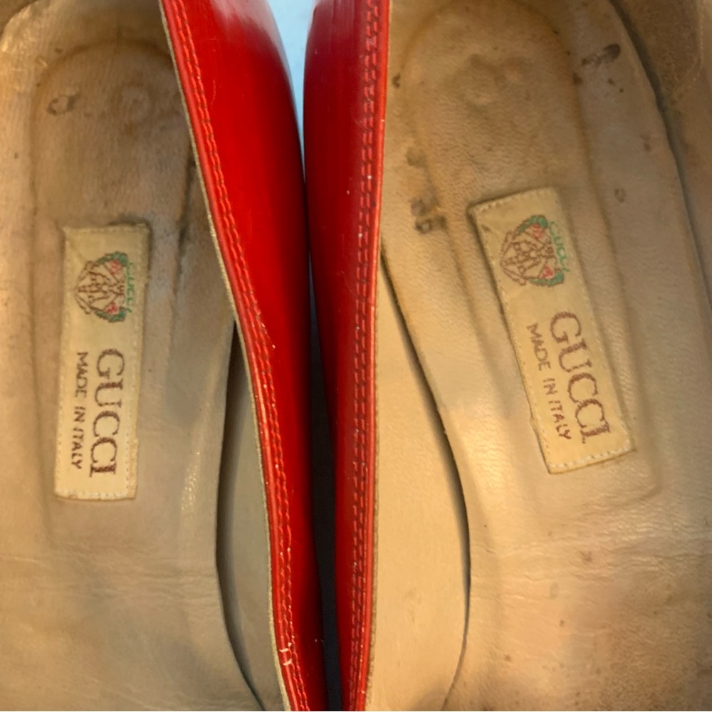Gucci Vintage Rare Fine Red Shiny Patent Leather Bow Front Pointy loafers - Picture 16 of 16